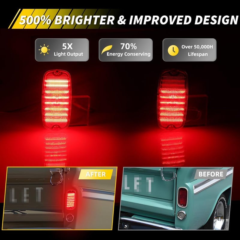 VYNTRAL Tail Light Compatible with Chevy/GMC Fleetside Pickup Truck 1960 1961 1962 1963 1964 1965 1966, [2 in 1 Design] Brake Light & Running Light, Red LED Rear Tail Lamp, 2 PCS, Red Lens - Image 2